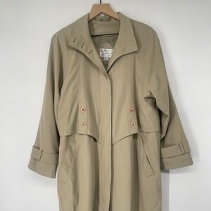 VTG 80s Ms Cambridge Size 8 Trench Coat Khaki Art Deco Buttons Unlined Classic
